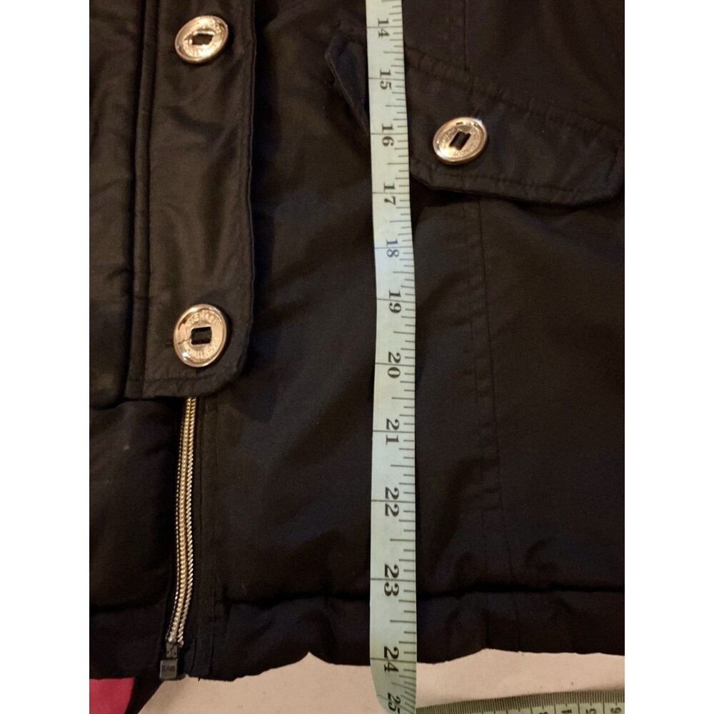 Michael Kors Girls 7/8 Black Winter Parka Coat Faux Fur Hood Gold Logo - Picture 11 of 11